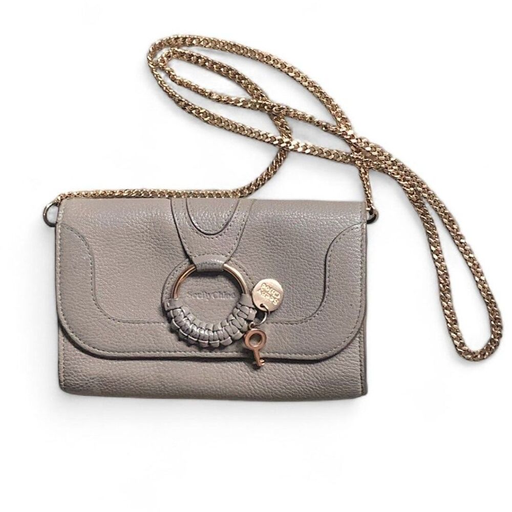 See by Chloé  'HANA' Leather Shoulder Bag Wallet Motty Grey Gold Chain